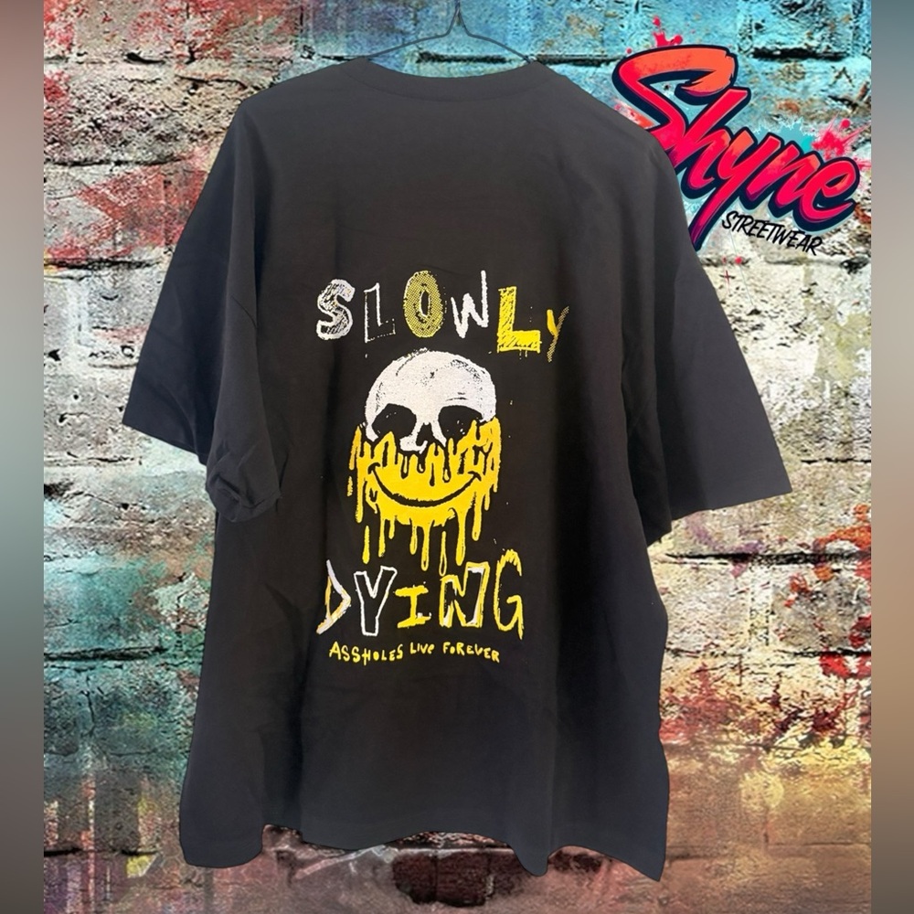 A$$holes Live Forever Black Graphic T-Shirt with Yellow and White Design Slowly